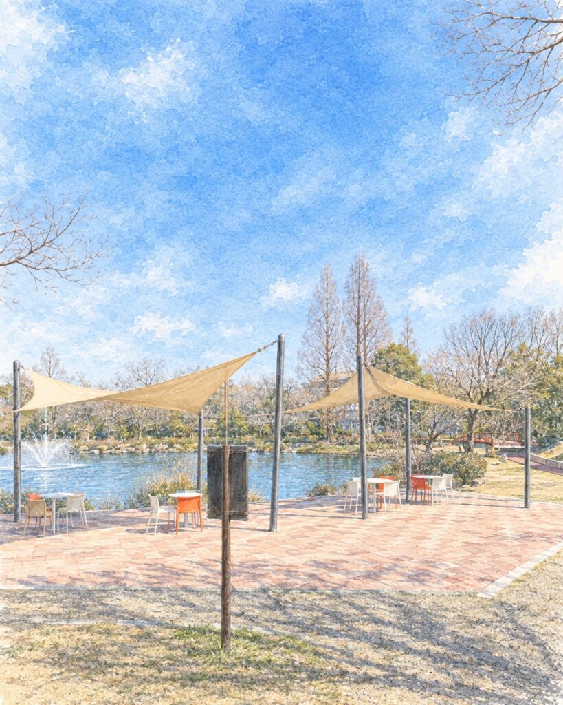 堀内公園の水辺の休憩所