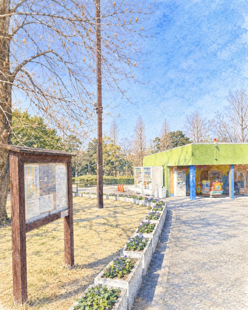 堀内公園の自販機と固定遊具