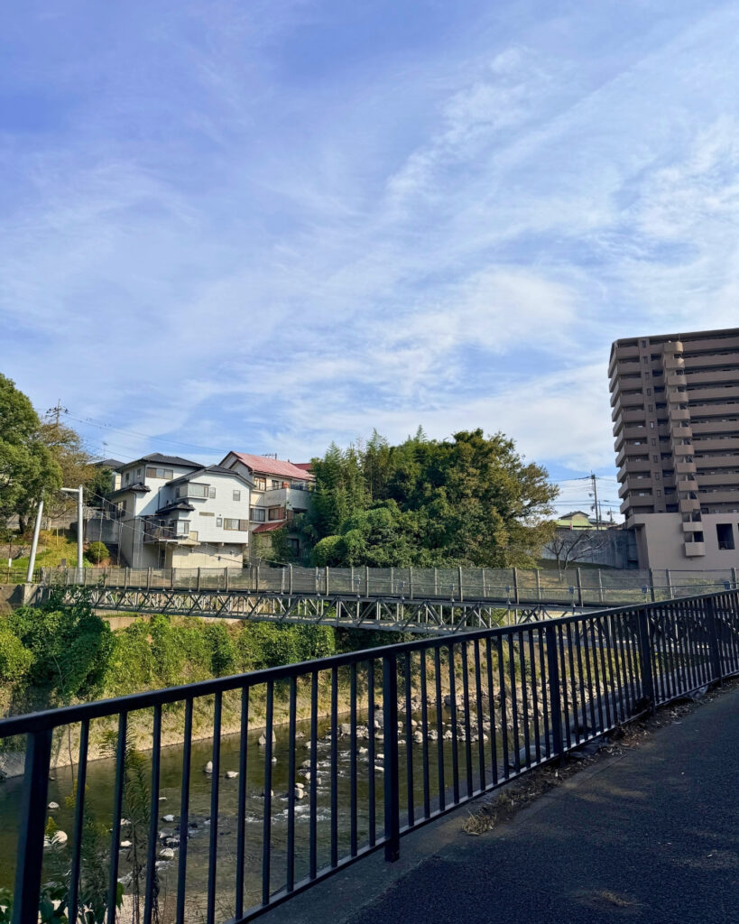 川沿いの道から見た鮎壺のかけ橋